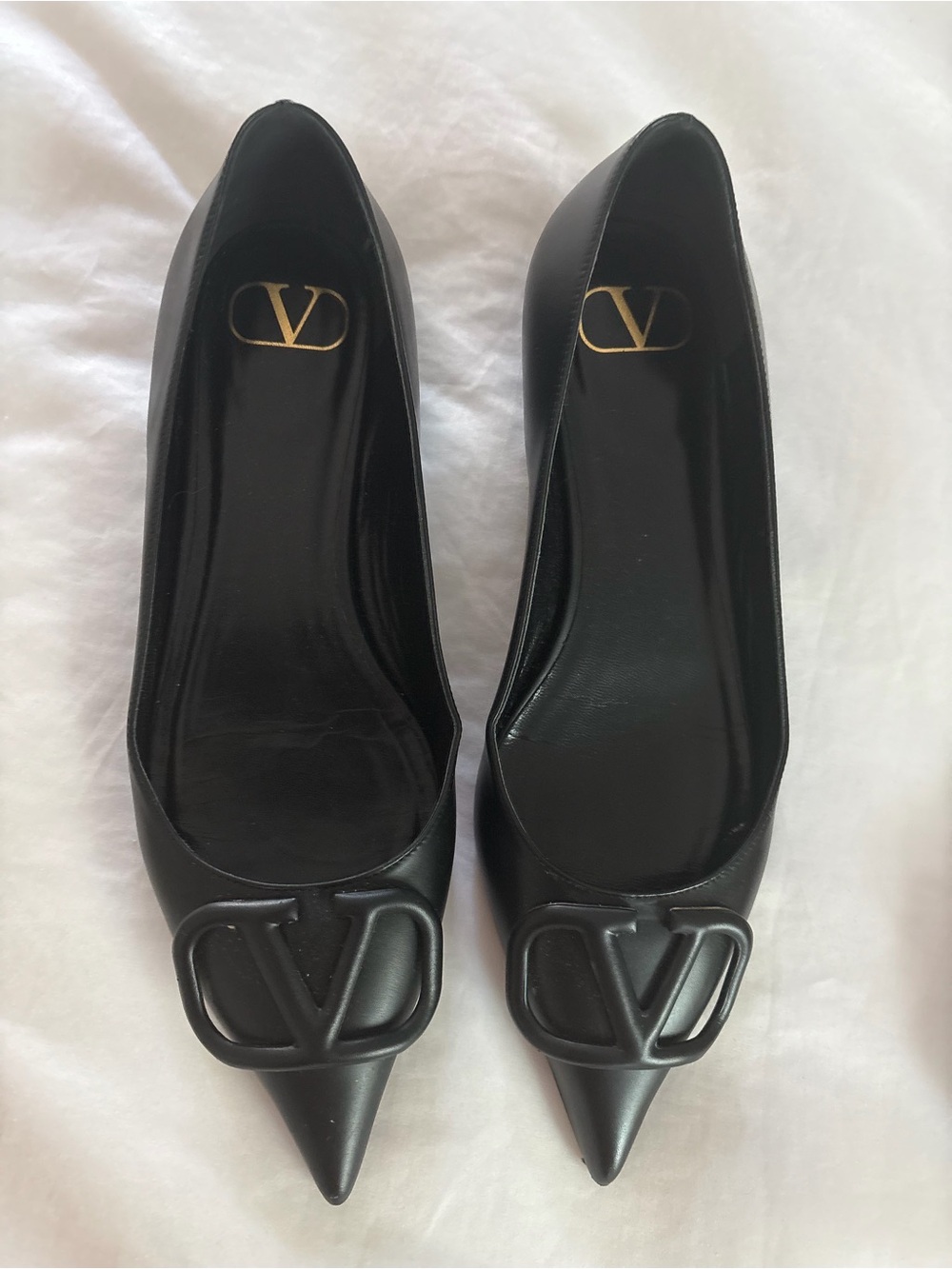 Valentino Black Pointed Toe V-Logo Heels